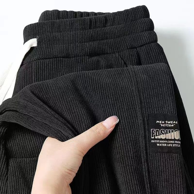 Corduroy plus velvet thickened men's work wear loose casual pants 2025 drawstring pants all-match sweatpants men's trousers trousers