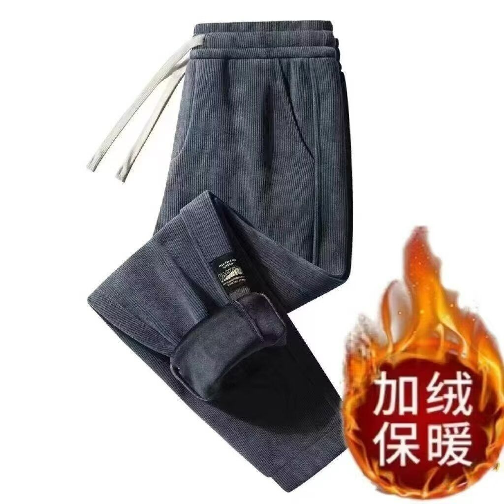 Corduroy plus velvet thickened men's work wear loose casual pants 2025 drawstring pants all-match sweatpants men's trousers trousers