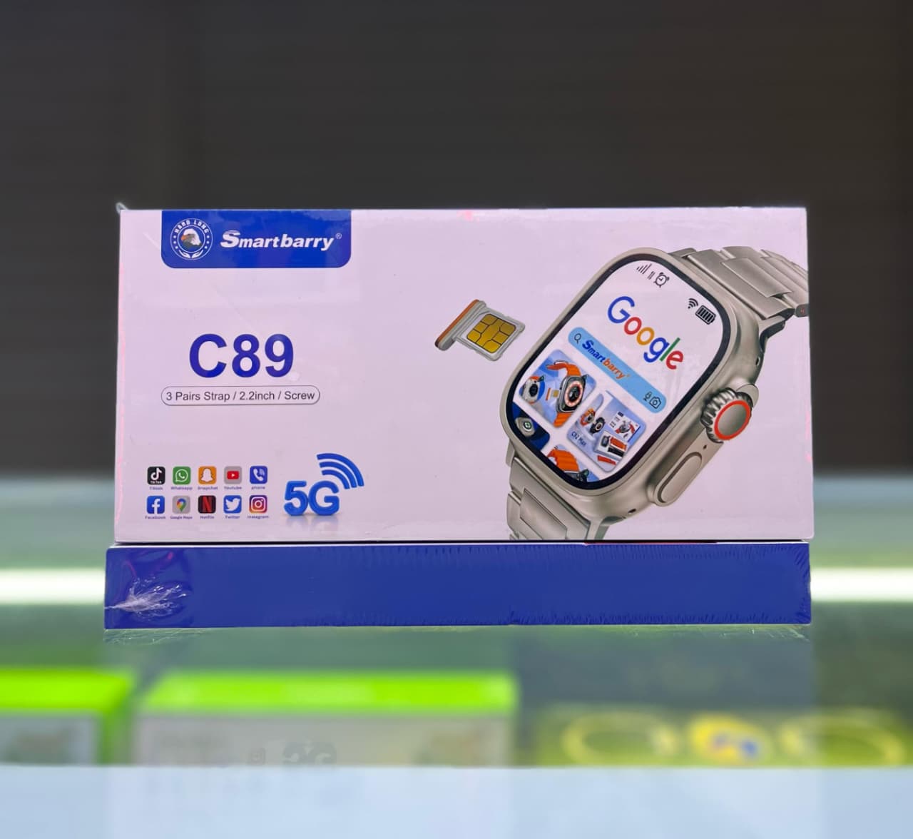 C89 Smartwatch Dual Camera 5G 
With Simcard Slot, 4GB Ram, 64GB Rom
Supports Phone call, WiFi, GPS, Video, Fitness Tracker
With 3 straps, Can Install Apps
