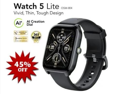 OFFER! OFFER! Oraimo Watch 5 Lite Smart Watch Smartwatch OSW-804 2.01'' Screen 
Connects with Bluetooth, Durable, Waterproof, Dustproof
IP68 Smart Watch.
HD Voice in Calls
AI-Generated Watch Faces