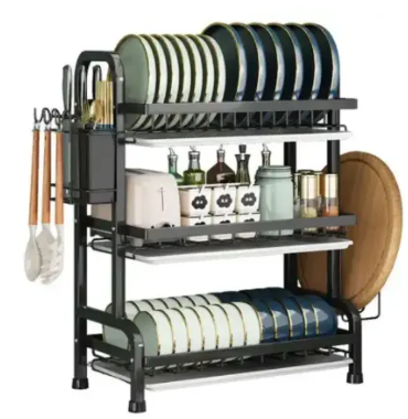 3 Tier High Quality Carbon Steel Dish Rack Utensil Organizer 3 Layers Dish Drainer