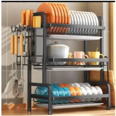 3 Tier High Quality Carbon Steel Dish Rack Utensil Organizer 3 Layers Dish Drainer