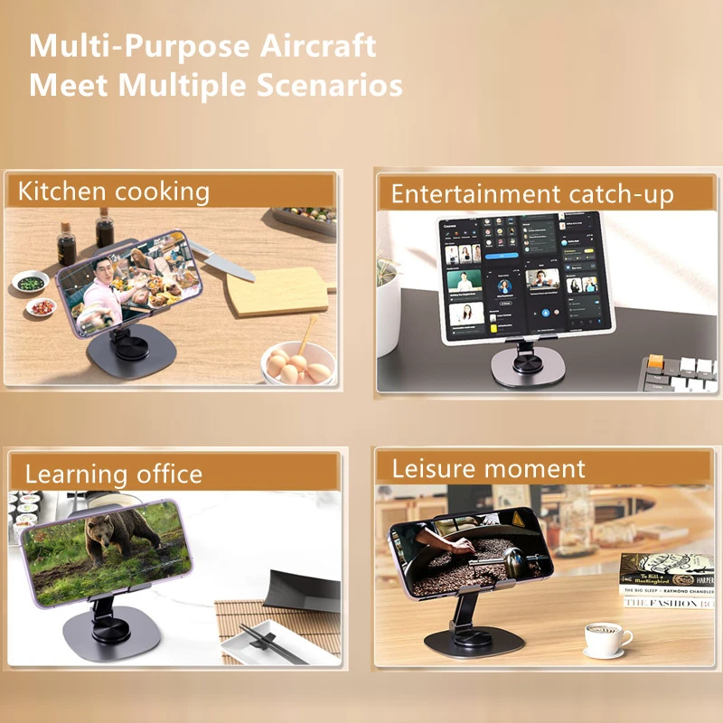 RichRipple 100% Metal Universal Desk Phone Holder Stand Adjustable 360°Rotating Desktop Flat Hold Foldable Portable Stand For Phone/Pad/Tablet Mounts & Stands