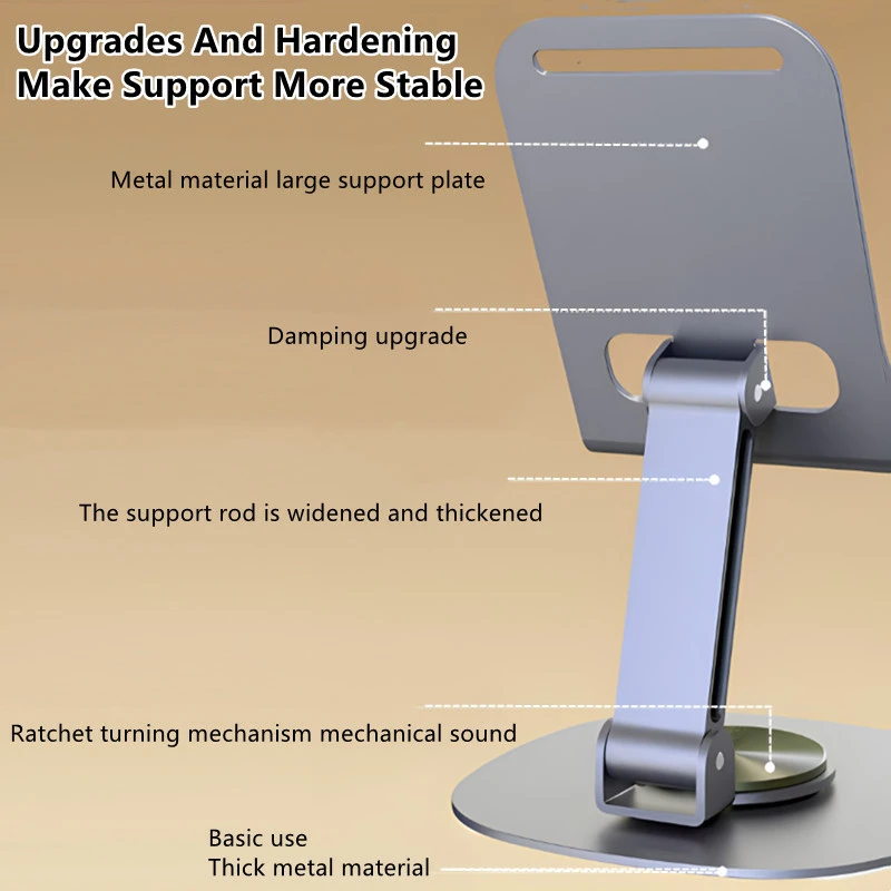 RichRipple 100% Metal Universal Desk Phone Holder Stand Adjustable 360°Rotating Desktop Flat Hold Foldable Portable Stand For Phone/Pad/Tablet Mounts & Stands