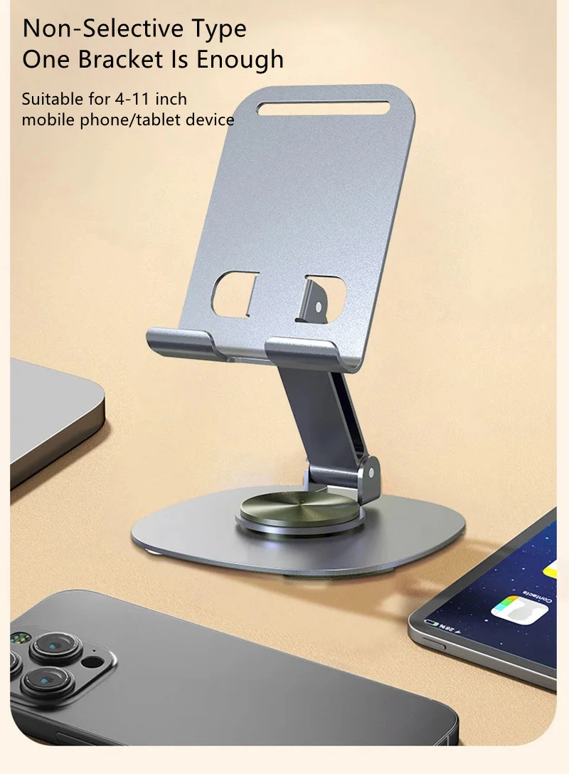 RichRipple 100% Metal Universal Desk Phone Holder Stand Adjustable 360°Rotating Desktop Flat Hold Foldable Portable Stand For Phone/Pad/Tablet Mounts & Stands