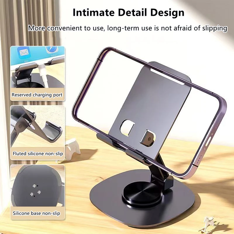 RichRipple 100% Metal Universal Desk Phone Holder Stand Adjustable 360°Rotating Desktop Flat Hold Foldable Portable Stand For Phone/Pad/Tablet Mounts & Stands