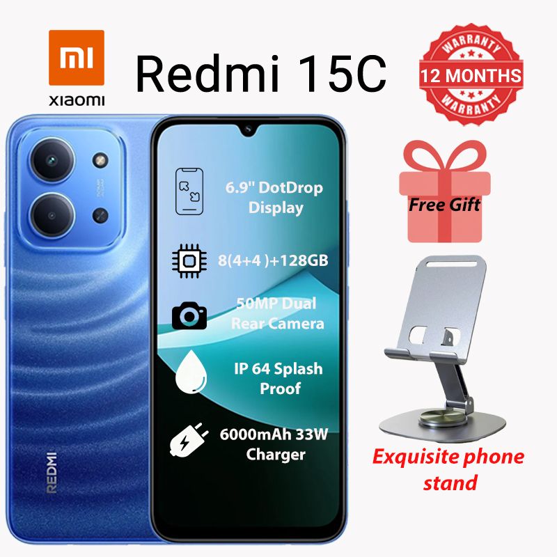 REDMI 15C 128GB Storage Upto 8(4+4)GB Ram 6.9'' FHD Immersive Display 50MP Main Cam +8MP front 6000mAh 33W Fast Charger Android 15 Xiaomi Hyper OS Side Fingerprint Smartphone smart phones