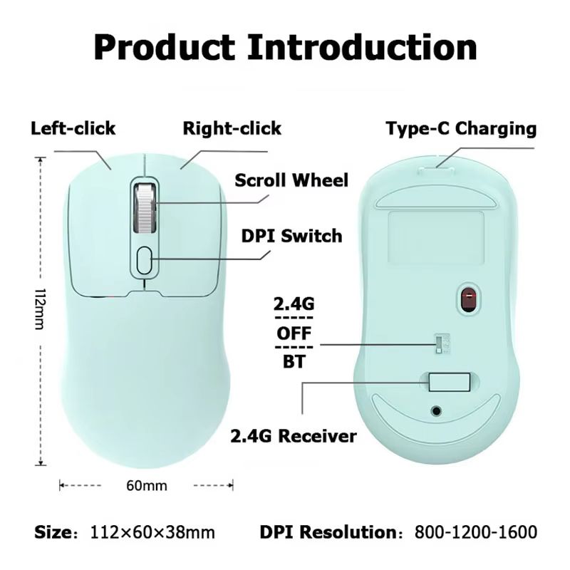 Portable Rechargeable Wireless Mouse 2.4G/Bluetooth Mini Silent Gamer Mice for Computer ipad High Precision Gaming Mouse 2 Modes