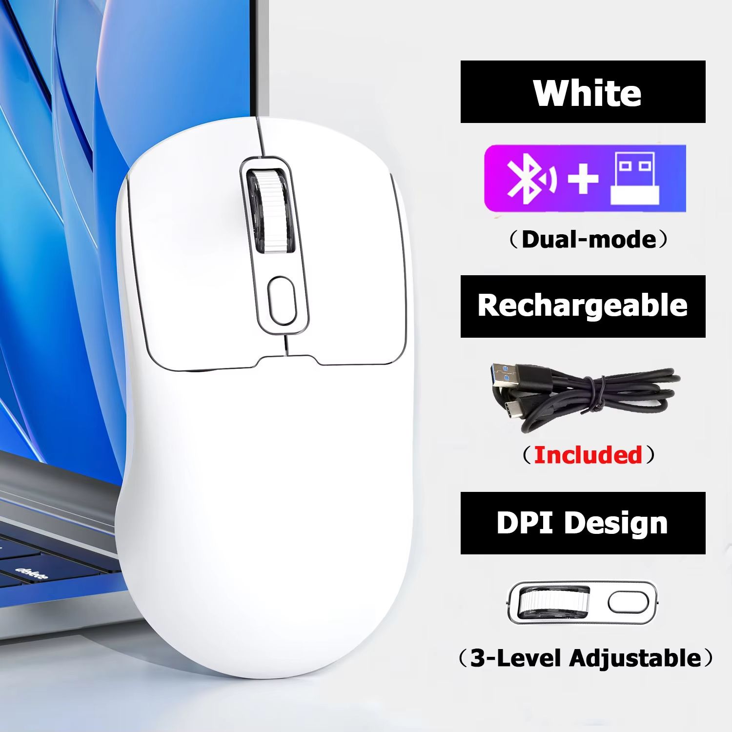 Portable Rechargeable Wireless Mouse 2.4G/Bluetooth Mini Silent Gamer Mice for Computer ipad High Precision Gaming Mouse 2 Modes