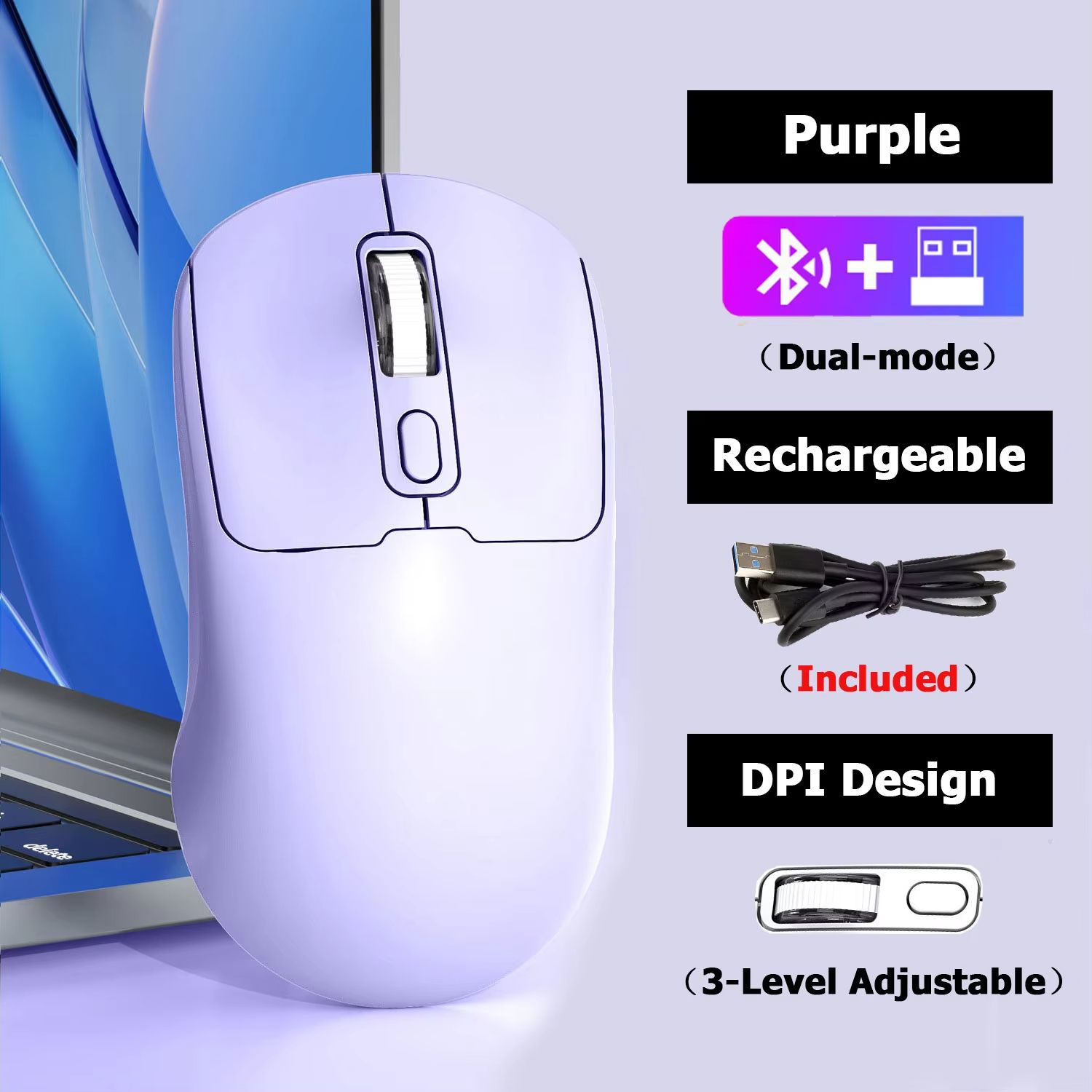 Portable Rechargeable Wireless Mouse 2.4G/Bluetooth Mini Silent Gamer Mice for Computer ipad High Precision Gaming Mouse 2 Modes