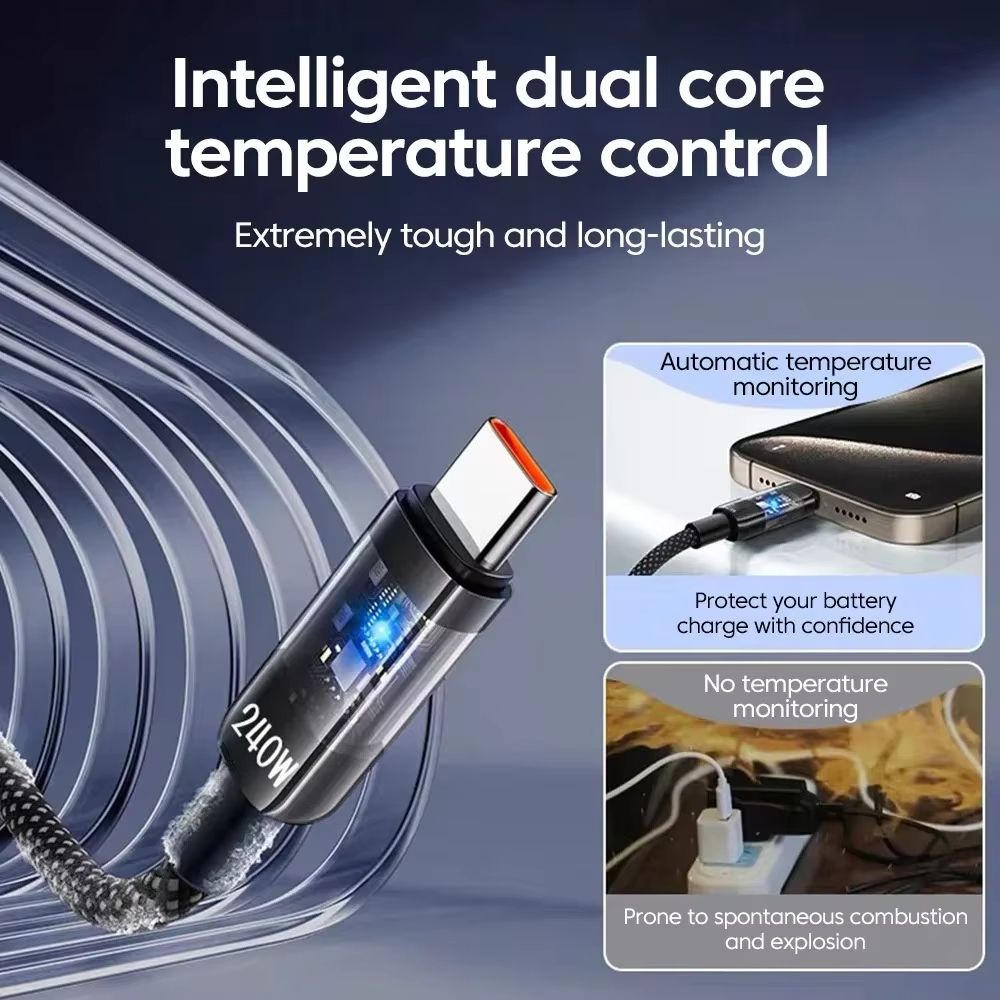 240W QC 3.0 USB to Type C Super Fast Charging Cable For Samsung Xiaomi Huawei OPPO LED Digital Display Phone Charger Data Cord