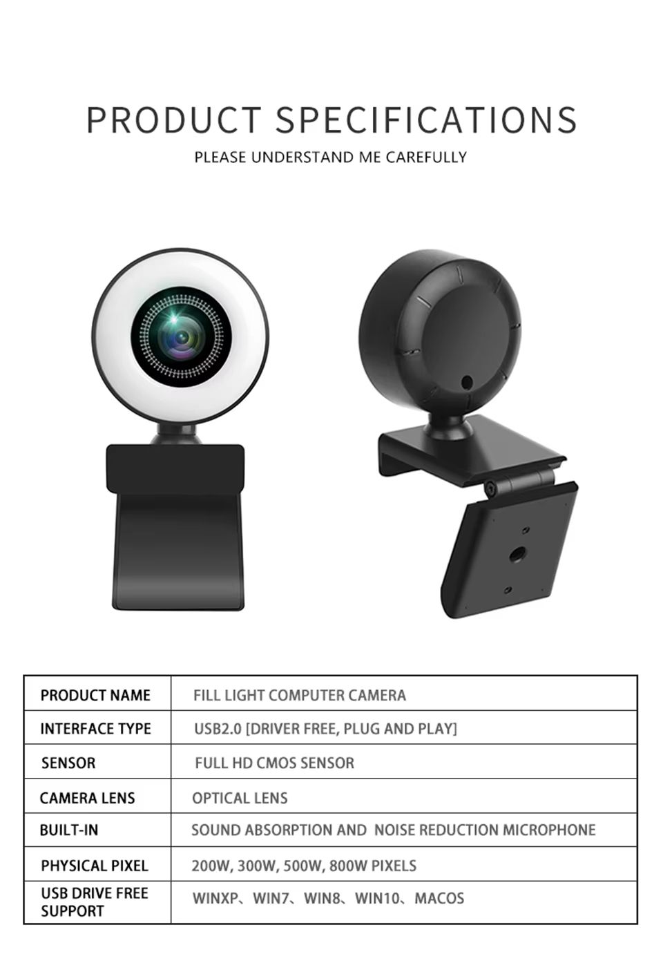 Webcam 1080P Mini Camera Full HD Webcam With Ring Fill Light Microphone USB Live Broadcast For Youtube PC Laptop Video Shooting