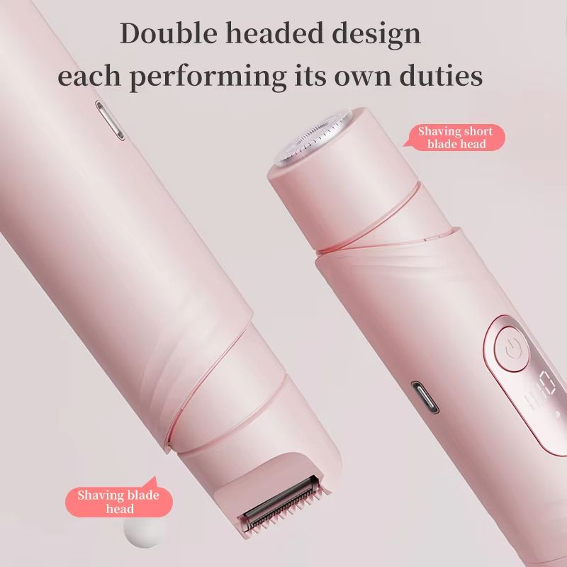 Women's 2-in-1 Dual-Head Electric Razor Painless Bikini Trimmer Wet/Dry Use Detachable Head for Ladies Pubic Hair Shaver