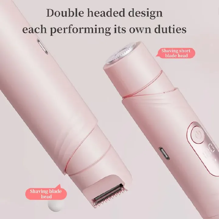 Women's 2-in-1 Dual-Head Electric Razor Painless Bikini Trimmer Wet/Dry Use Detachable Head for Ladies Pubic Hair Shaver