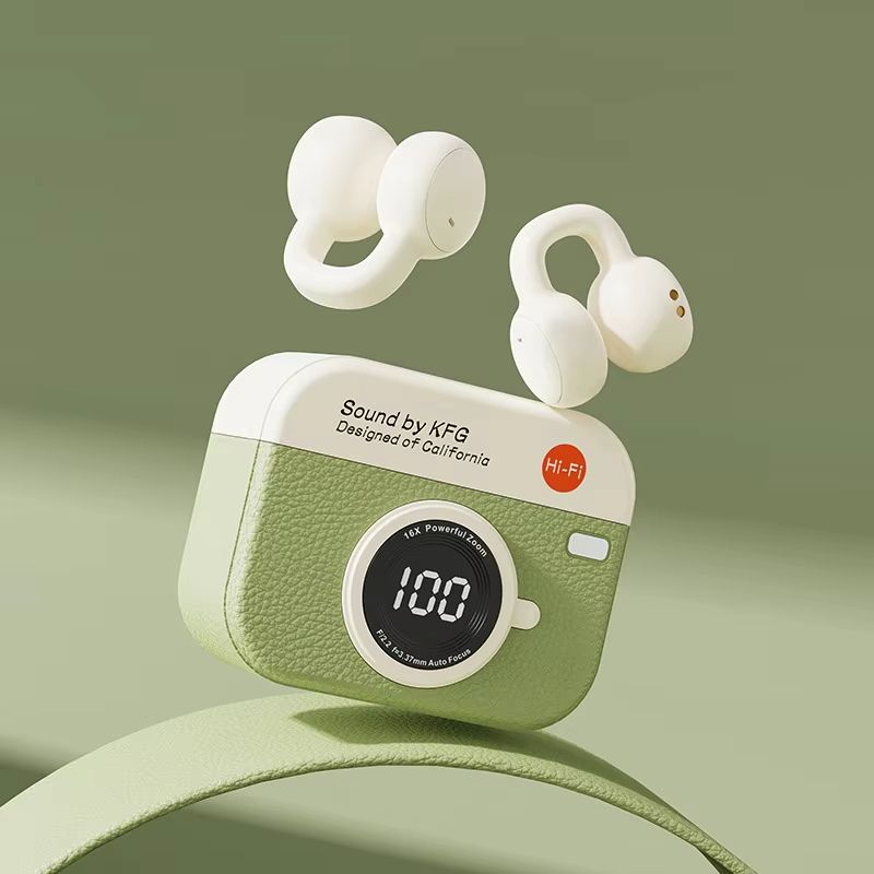 Q87 Retro TWS Wireless Bluetooth Earphones with Battery Display, Long Endurance, Clip on Ear Noise Reduction, Comfortable