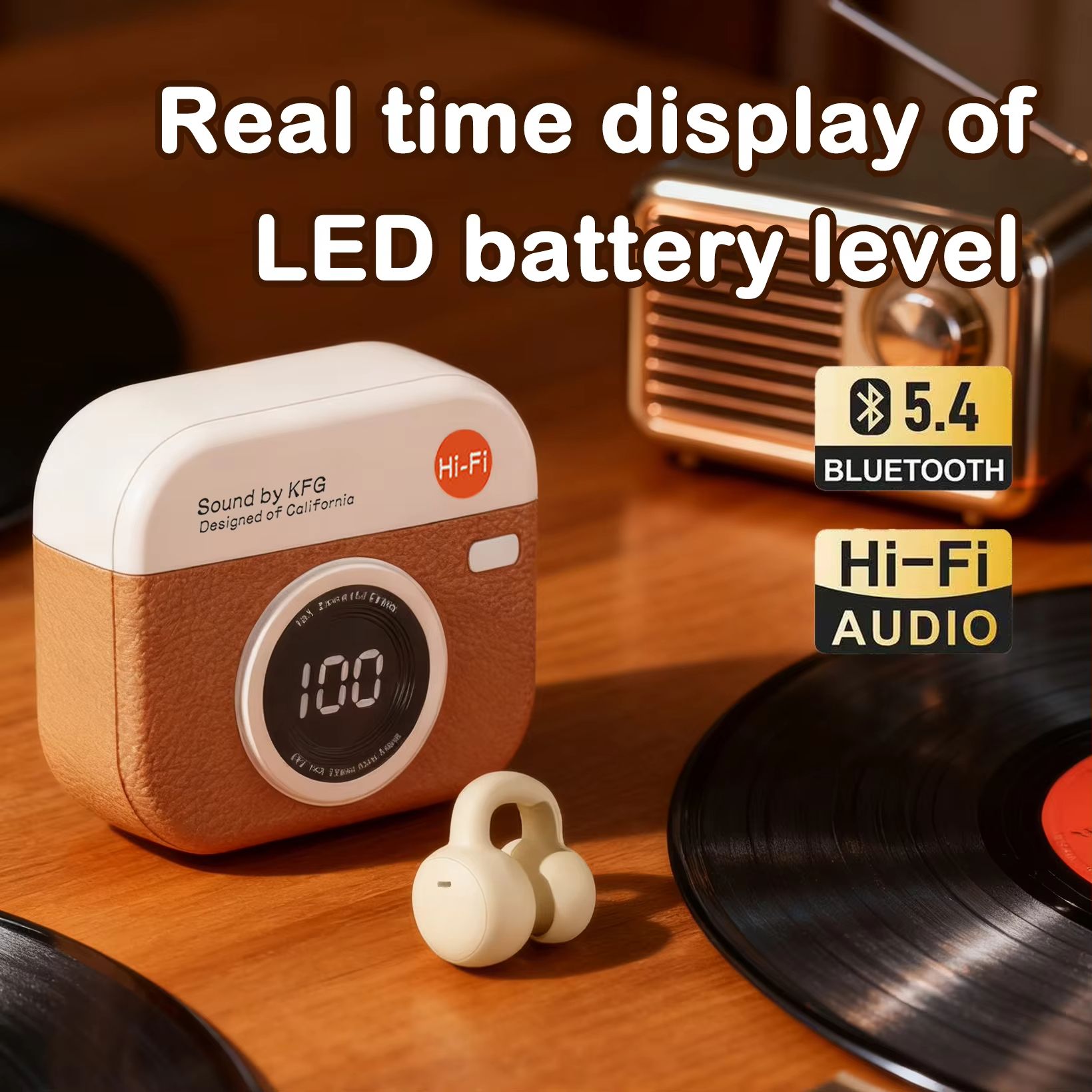 Q87 Retro TWS Wireless Bluetooth Earphones with Battery Display, Long Endurance, Clip on Ear Noise Reduction, Comfortable
