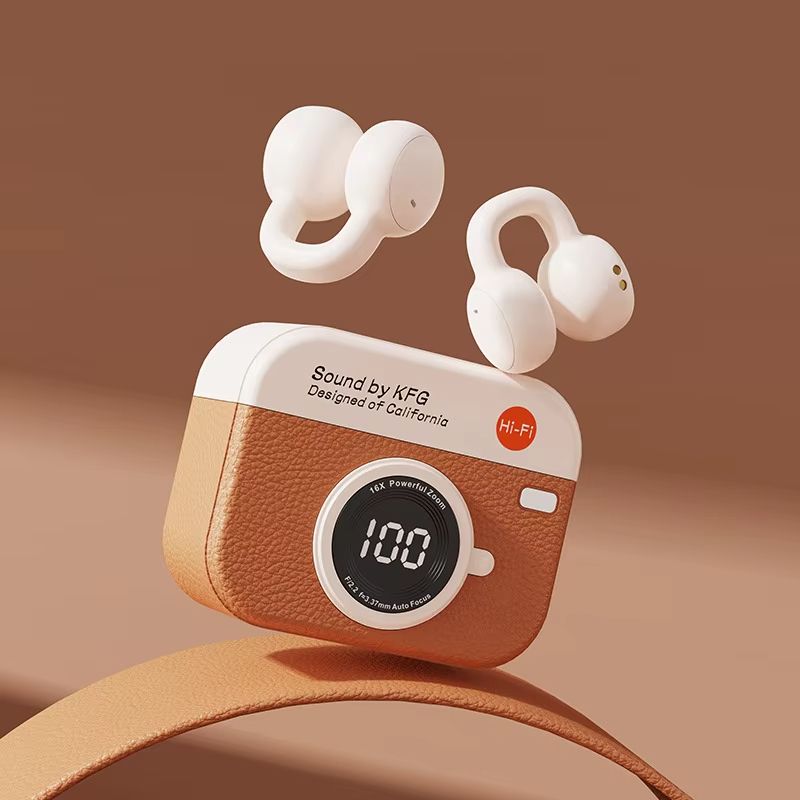 Q87 Retro TWS Wireless Bluetooth Earphones with Battery Display, Long Endurance, Clip on Ear Noise Reduction, Comfortable