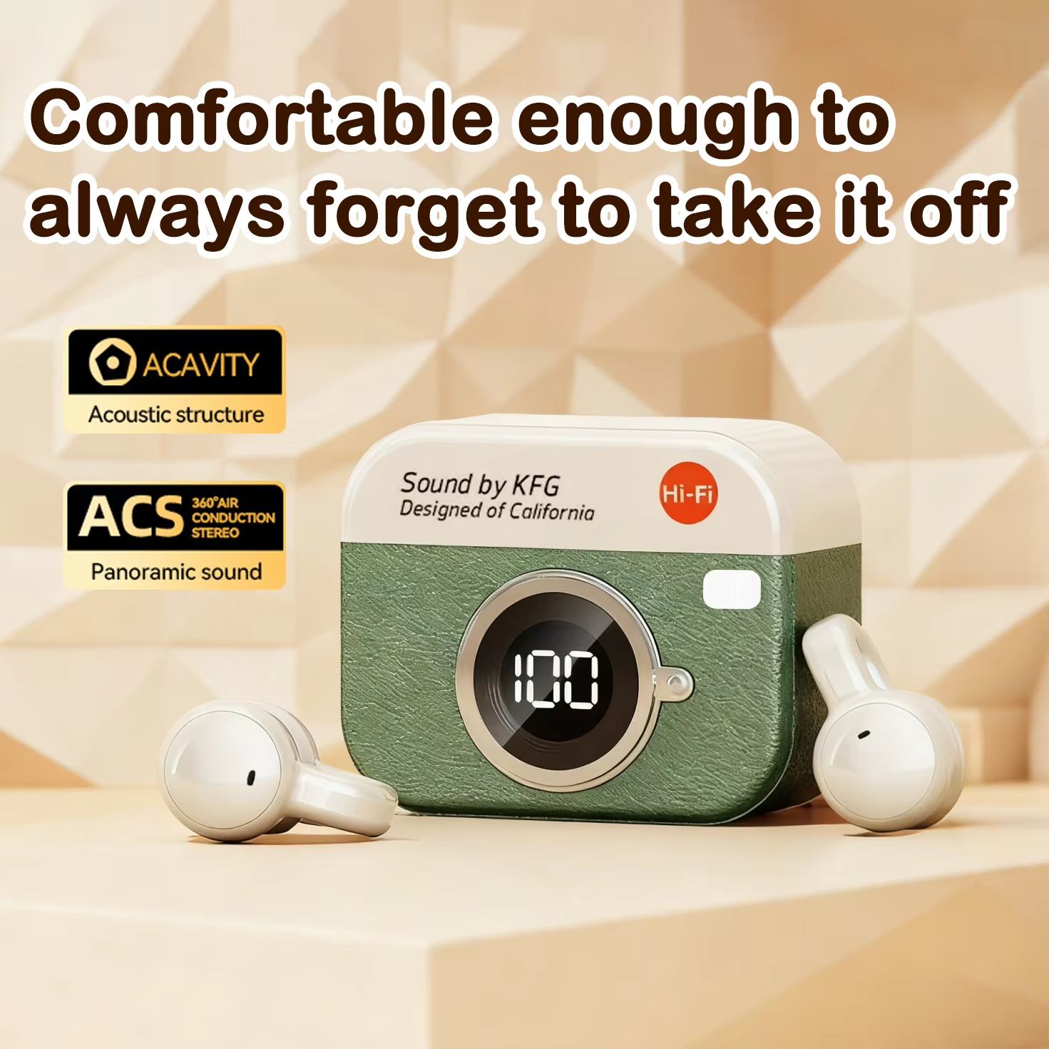 Q87 Retro TWS Wireless Bluetooth Earphones with Battery Display, Long Endurance, Clip on Ear Noise Reduction, Comfortable