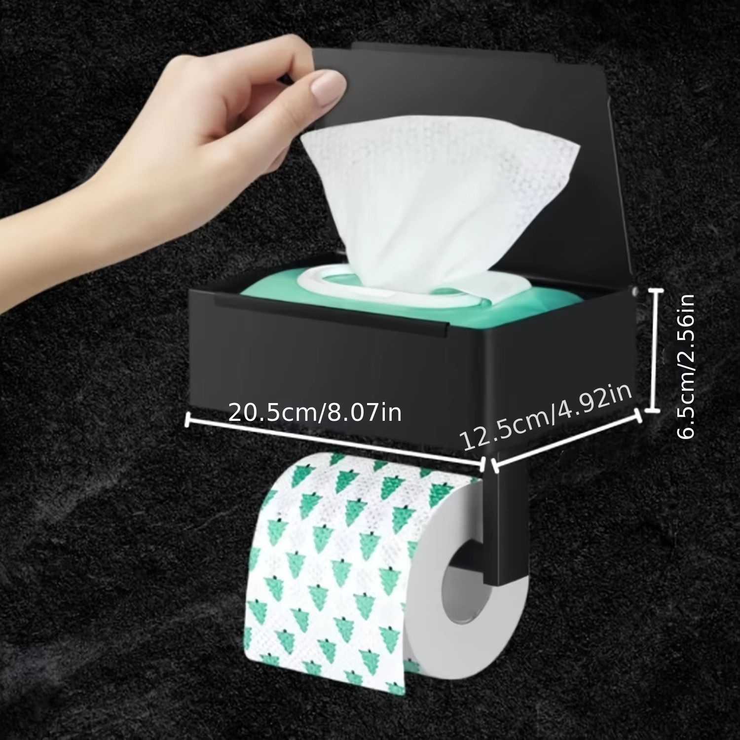 Matte Black Toilet Paper Holder with Storage, AmapleL Toilet Paper Holder with Shelf, Adhesive Wall Mount Flushable Wipes Dispen