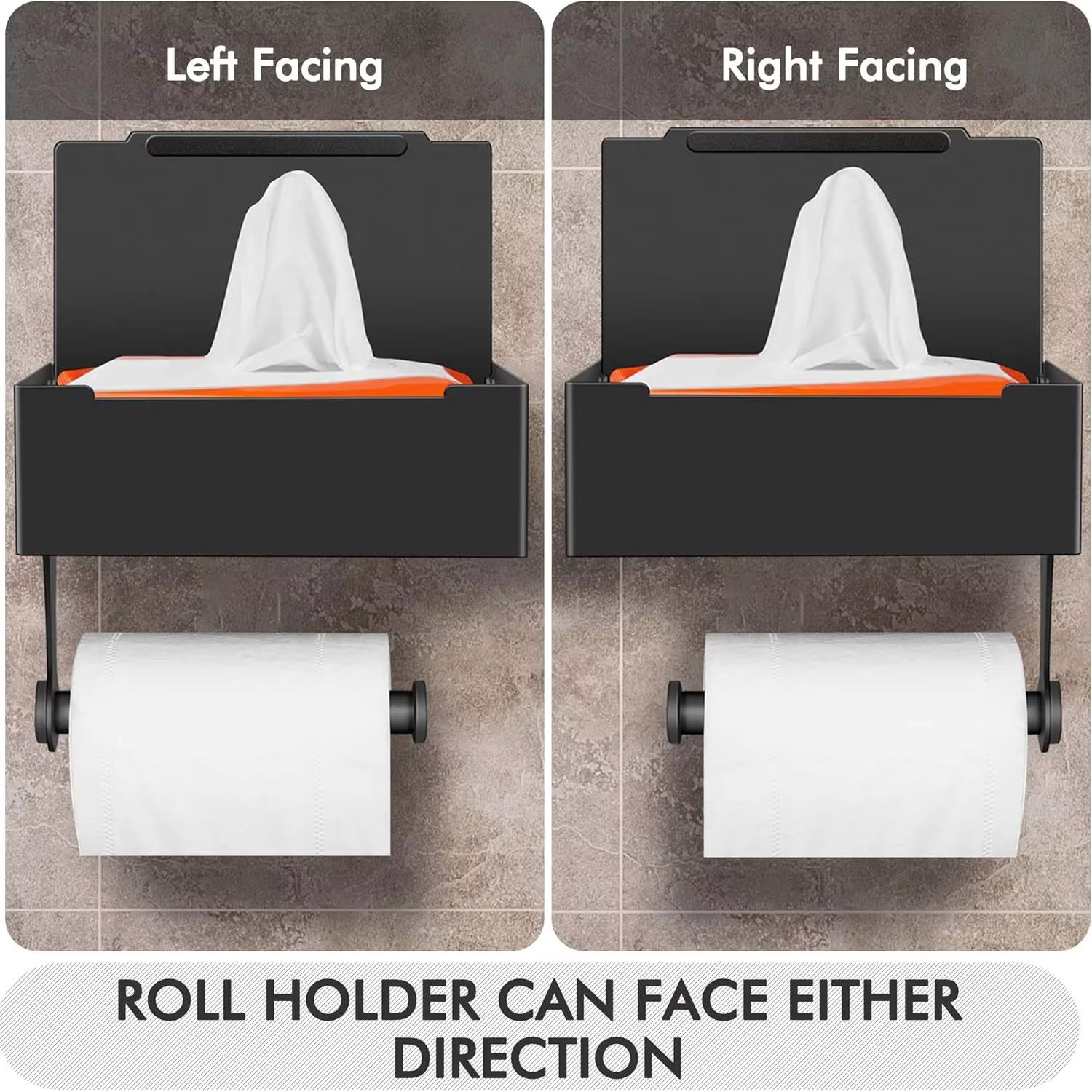 Matte Black Toilet Paper Holder with Storage, AmapleL Toilet Paper Holder with Shelf, Adhesive Wall Mount Flushable Wipes Dispen
