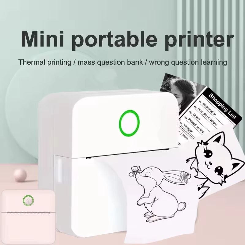 Mini Portabl Printer Inkless Sticker Maker, Free Cut Small Pocket Printer, Portable Thermal Printer for Photo Journal Notes Memo