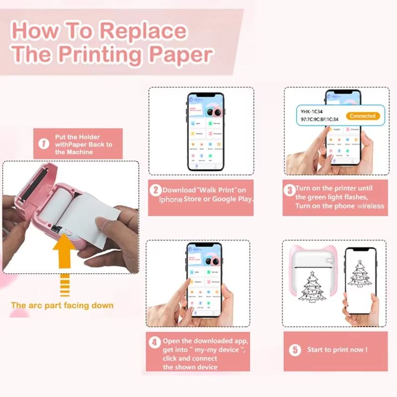 1PC Portable Thermal Printer Efficiently and Quickly Mini Printer Inkless Pocket Photo Printer for Study Notes Pictures DIY