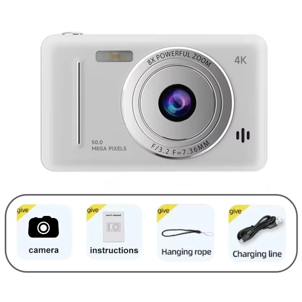 4K Digital Camera 50MP HD Photography Travel Selfie Children Cameras with 8x Zoom Compact Camcorder Student Pocket Small Camera