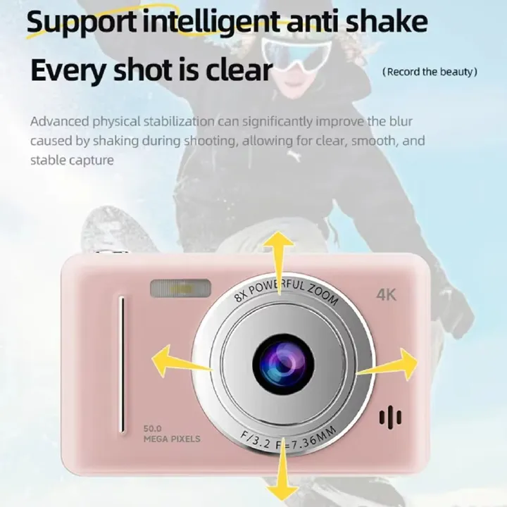4K Digital Camera 50MP HD Photography Travel Selfie Children Cameras with 8x Zoom Compact Camcorder Student Pocket Small Camera