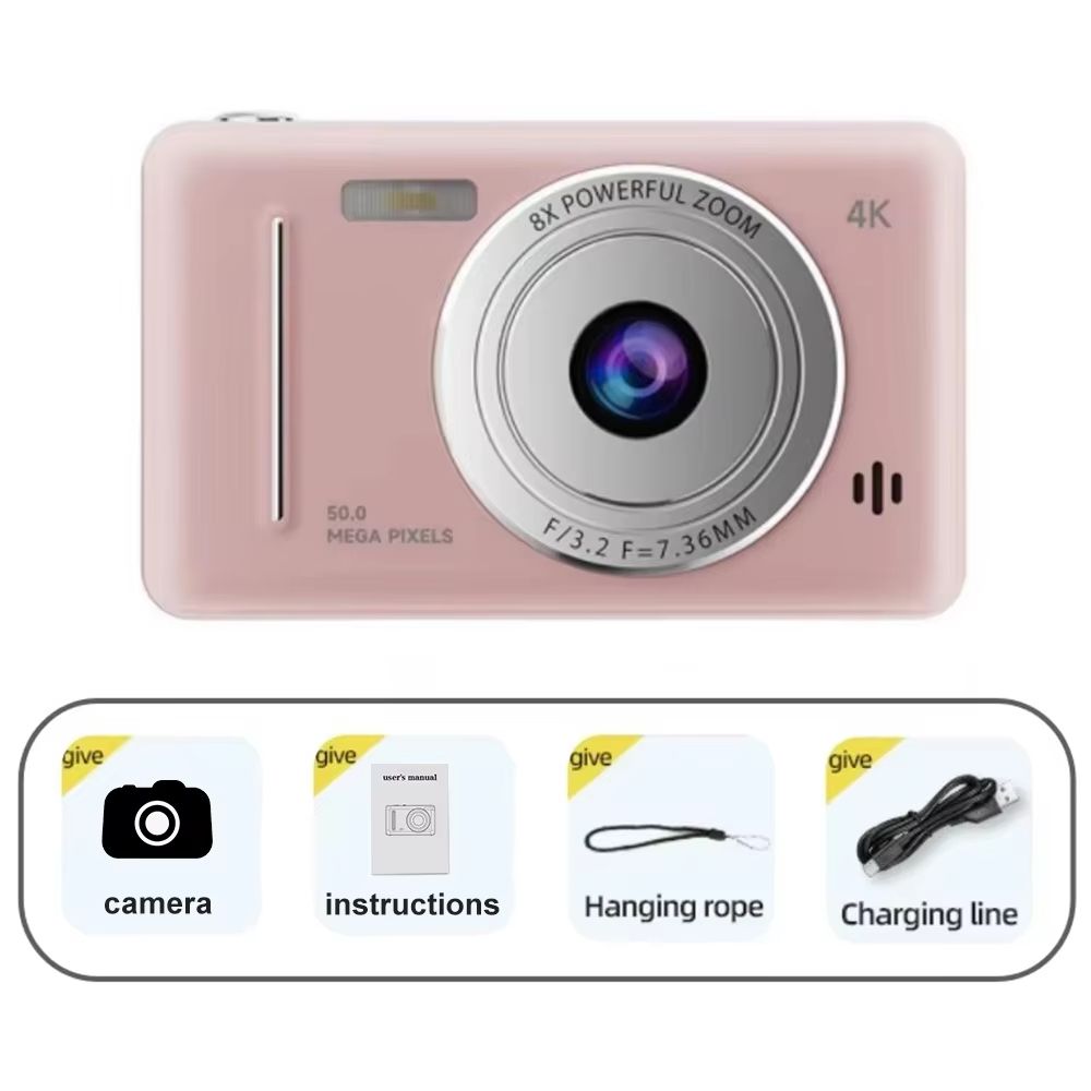 4K Digital Camera 50MP HD Photography Travel Selfie Children Cameras with 8x Zoom Compact Camcorder Student Pocket Small Camera