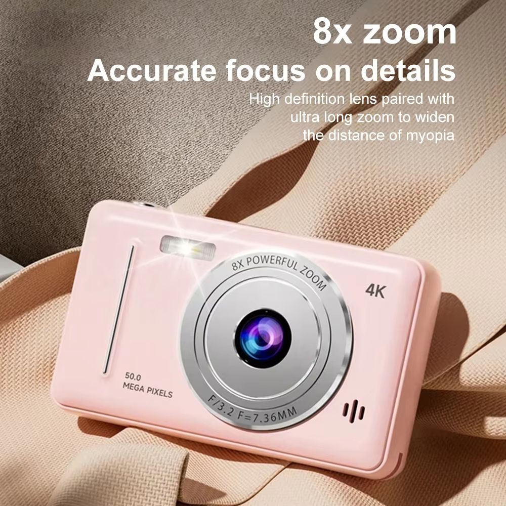 4K Digital Camera 50MP HD Photography Travel Selfie Children Cameras with 8x Zoom Compact Camcorder Student Pocket Small Camera