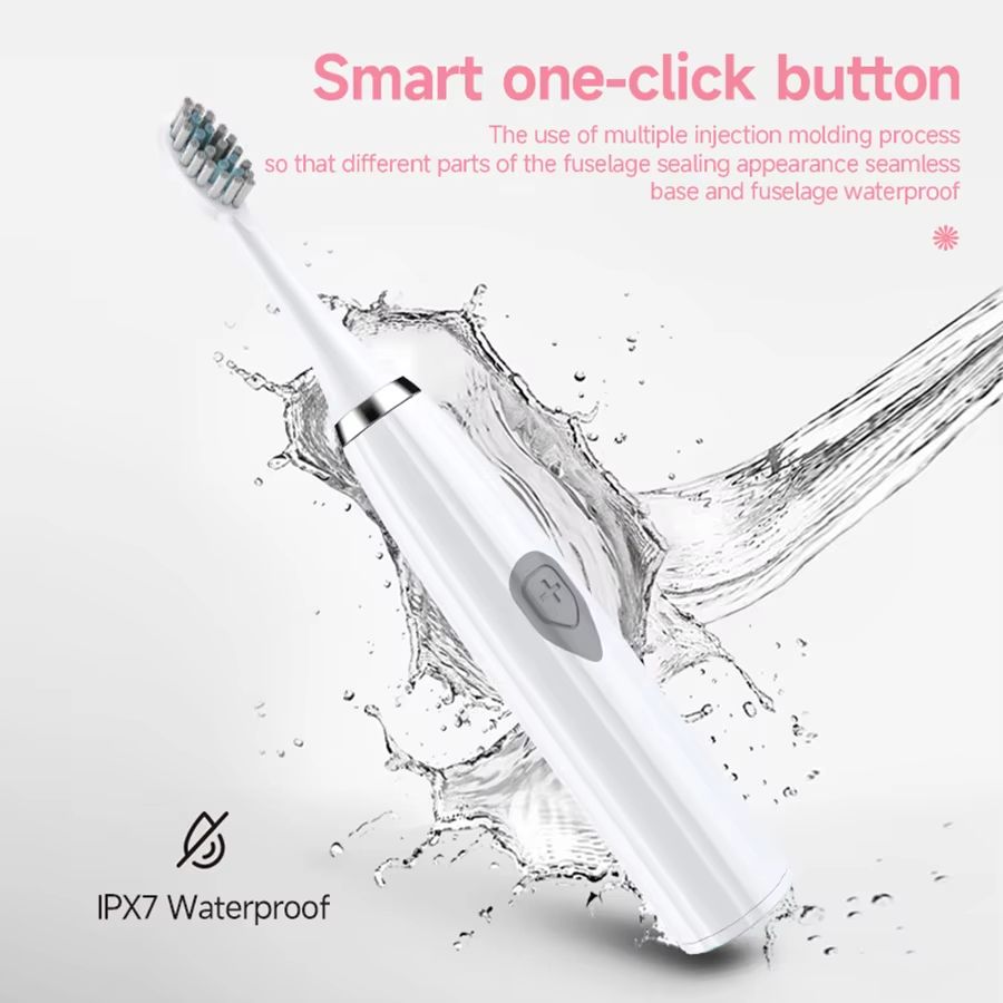 1pc White/Pink Electric Toothbrush Adult Model Soft Bristle Electric Toothbrush Battery Model Family Set Electric Toothbrush