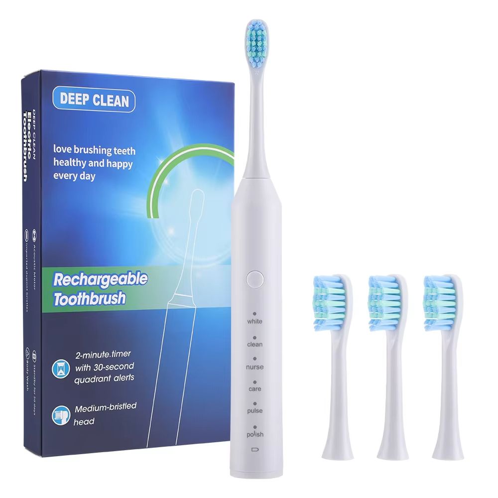 Electric Sonic Toothbrush 2-Minute Smart Timer 6 Modes Deep Clean With 4 Brush Heads Oral Care Rechargeable for Adults