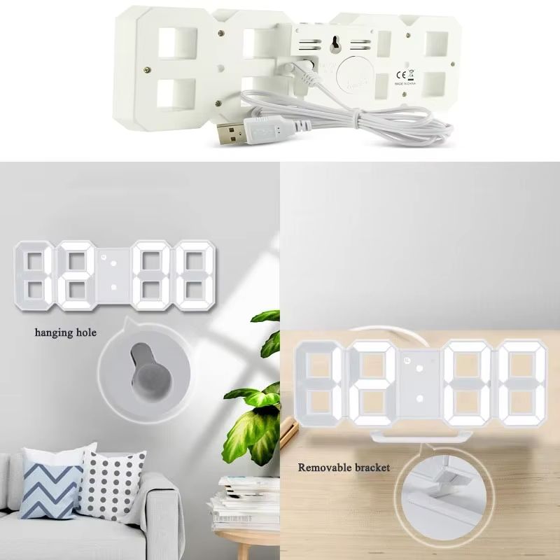 3D digital alarm clock desktop clock wall-mounted living room electronic clock home bedroom ornament clock table clock