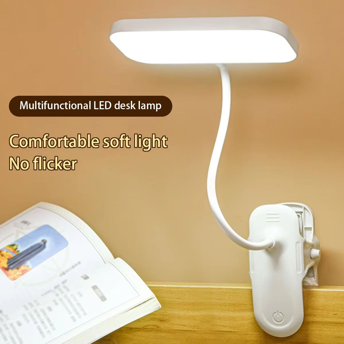 LED Portable Clip Table Lamp USB Rechargeable Clip Desk Lamp Bed Reading Night Light Touch 3 Dimming Modes Eye Protection Light