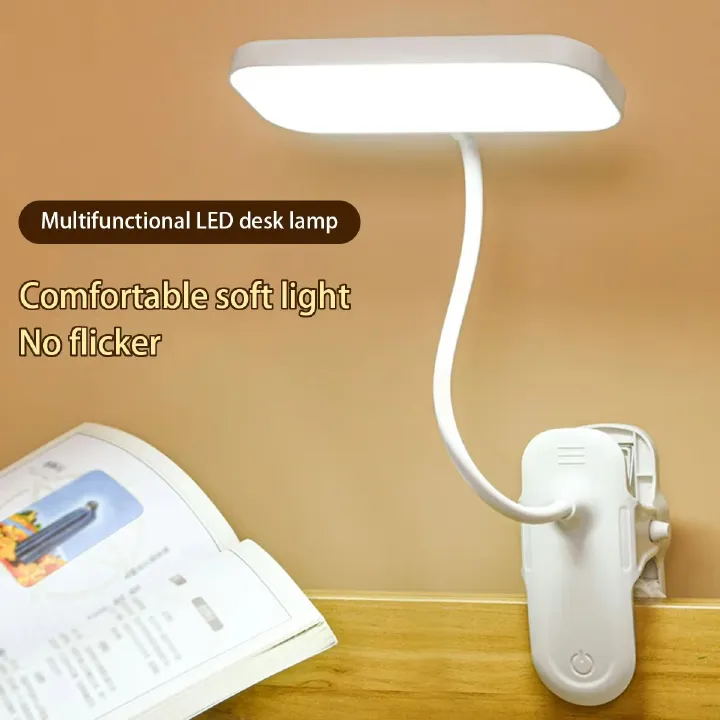 LED Portable Clip Table Lamp USB Rechargeable Clip Desk Lamp Bed Reading Night Light Touch 3 Dimming Modes Eye Protection Light