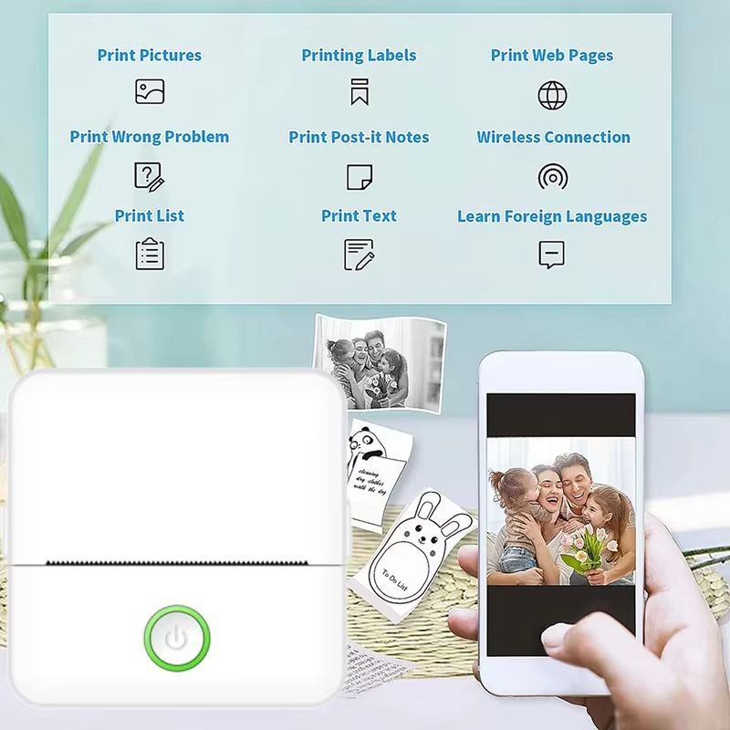 Mini Portabl Printer Inkless Sticker Maker, Free Cut Small Pocket Printer, Portable Thermal Printer for Photo Journal Notes Memo