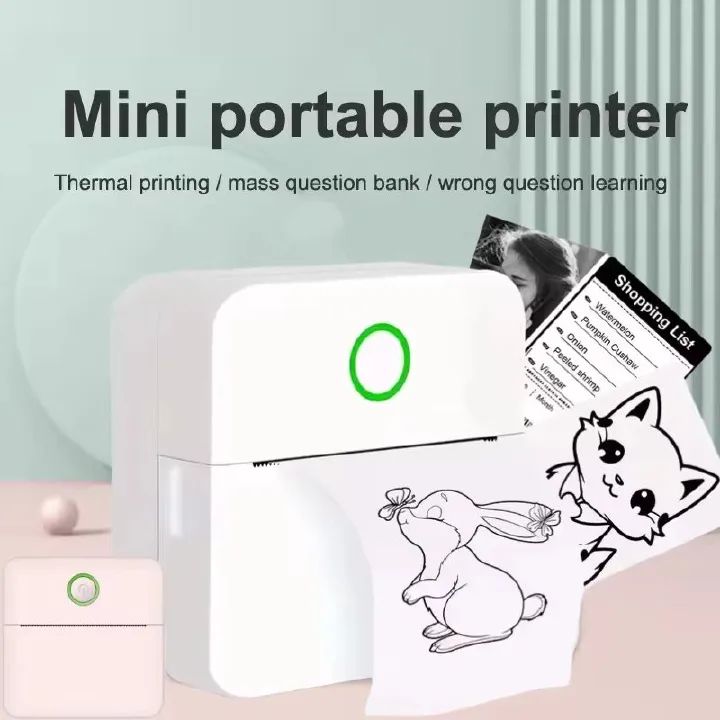 Mini Portabl Printer Inkless Sticker Maker, Free Cut Small Pocket Printer, Portable Thermal Printer for Photo Journal Notes Memo