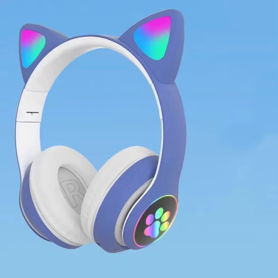 New Flash Light Cute Cat Ears Wireless Headphone with Mic Control LED Kid Girl Stereo Music Helmet Phone Bluetooth Headset Gift