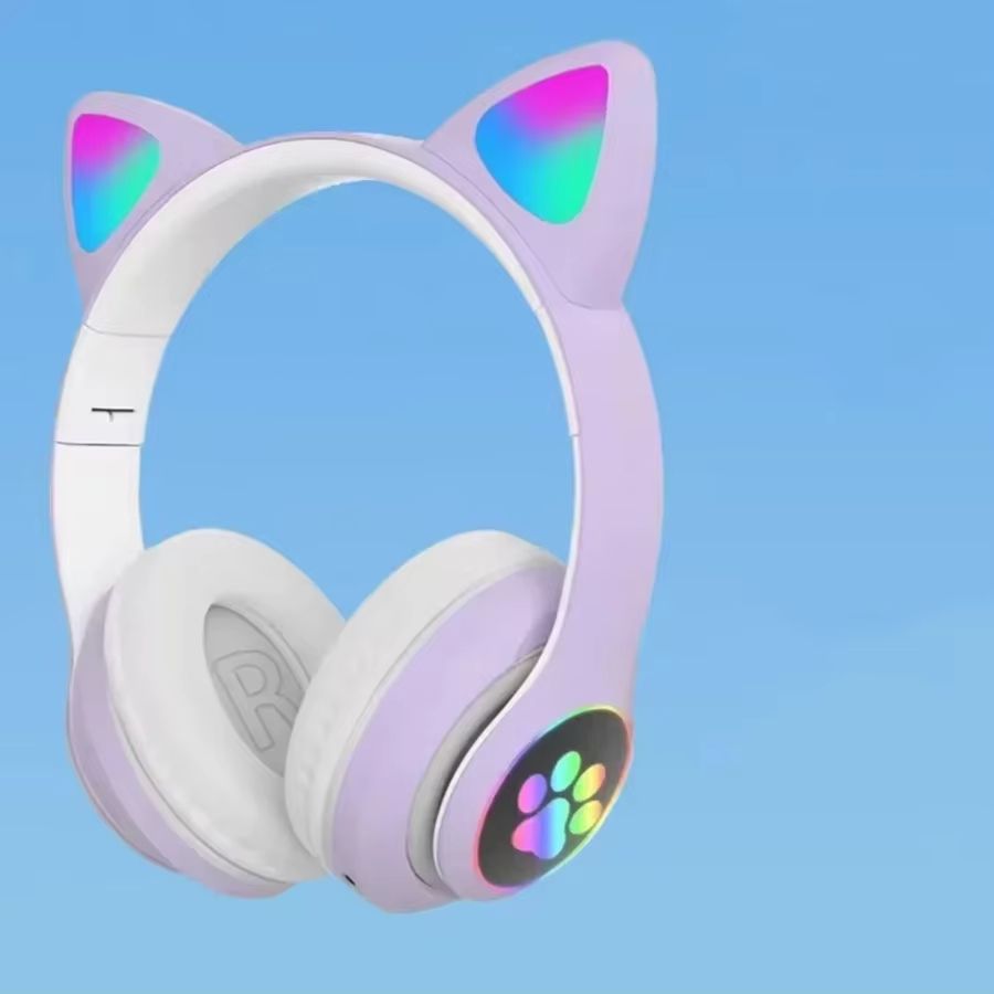 New Flash Light Cute Cat Ears Wireless Headphone with Mic Control LED Kid Girl Stereo Music Helmet Phone Bluetooth Headset Gift