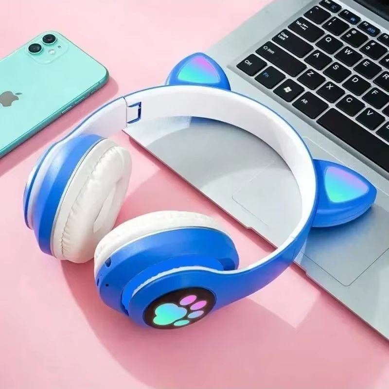 New Flash Light Cute Cat Ears Wireless Headphone with Mic Control LED Kid Girl Stereo Music Helmet Phone Bluetooth Headset Gift