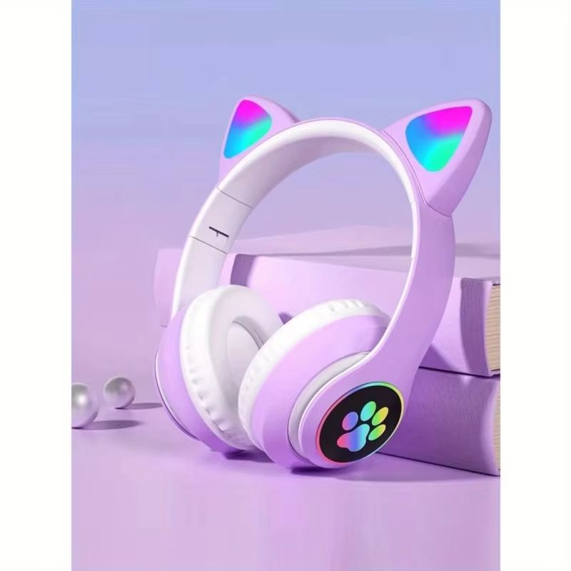 New Flash Light Cute Cat Ears Wireless Headphone with Mic Control LED Kid Girl Stereo Music Helmet Phone Bluetooth Headset Gift