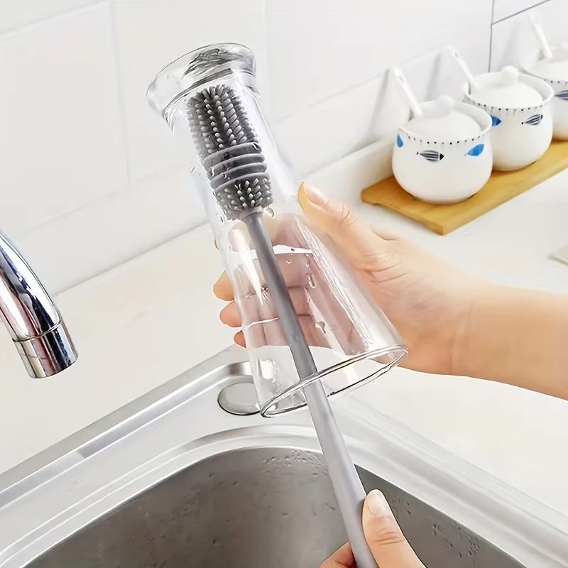 Long-Handled Silicone Cup Brush No Dead Corner Bottle Cleaner Tea Pot Tea Cup Brush for Kitchen Gadget Cleaning