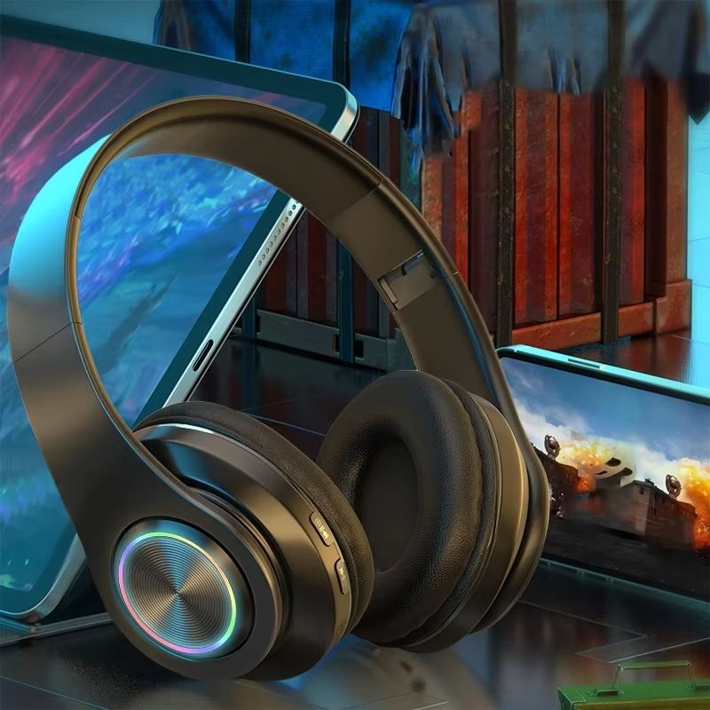 Wireless Over Ear Headphones - Active Noise Canceling, Deep Bass, LED Light, Portable Folding Design for Music, Sports & Games