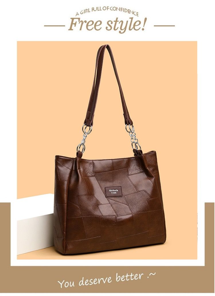 Cross-border soft leather large-capacity tote bag for women, retro work commutes single shoulder bag with light luxury texture and underarm carry bag