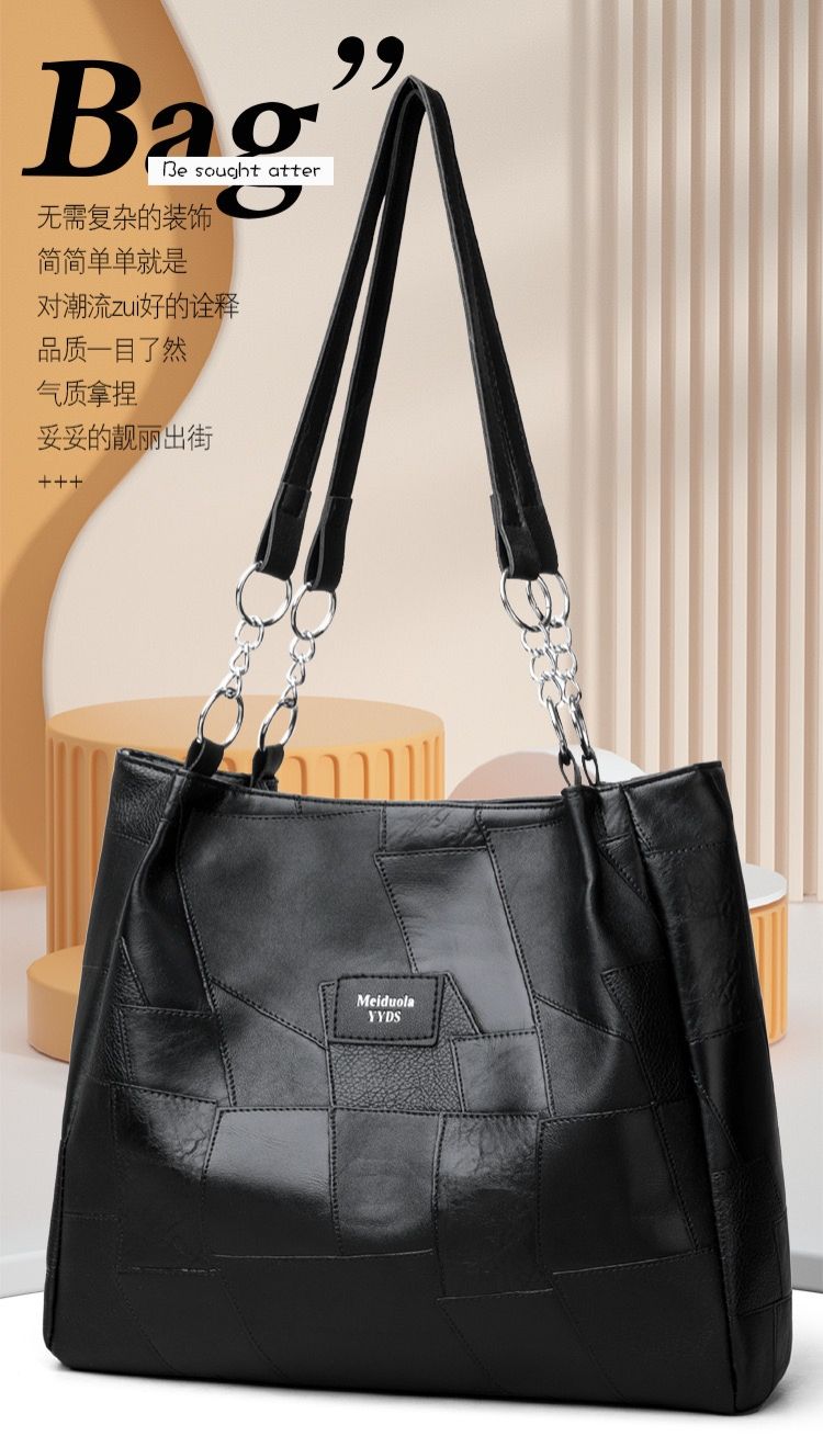 Cross-border soft leather large-capacity tote bag for women, retro work commutes single shoulder bag with light luxury texture and underarm carry bag