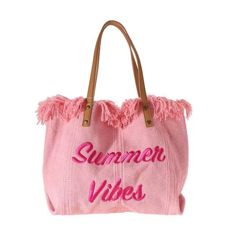 Large capacity canvas bag, embroidered letter tote bag, handbag, women's bag, woven beach bag, shoulder bag, Bags