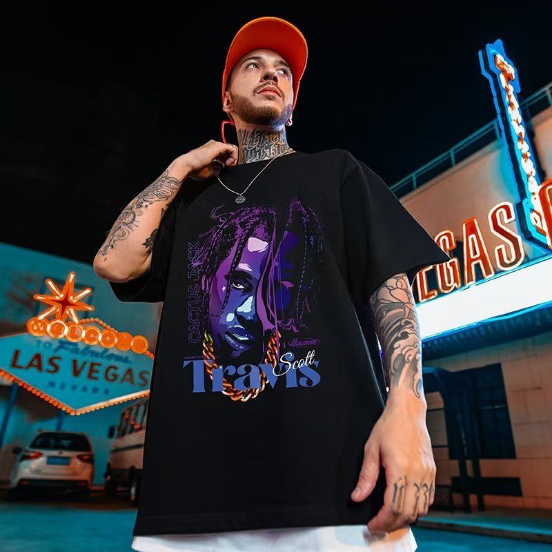 American fashion brand short sleeved men's T-shirt loose plus plus fat oversized summer new five quarter sleeve