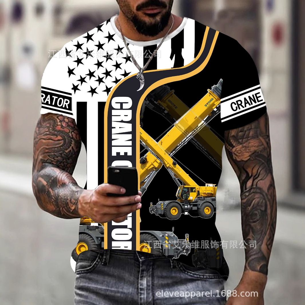 European and American men's truck 3D digital printing loose round neck short sleeved men's and women's standard T-shirt breathable casual versatile X-BMNZ-MGTX1-1 S