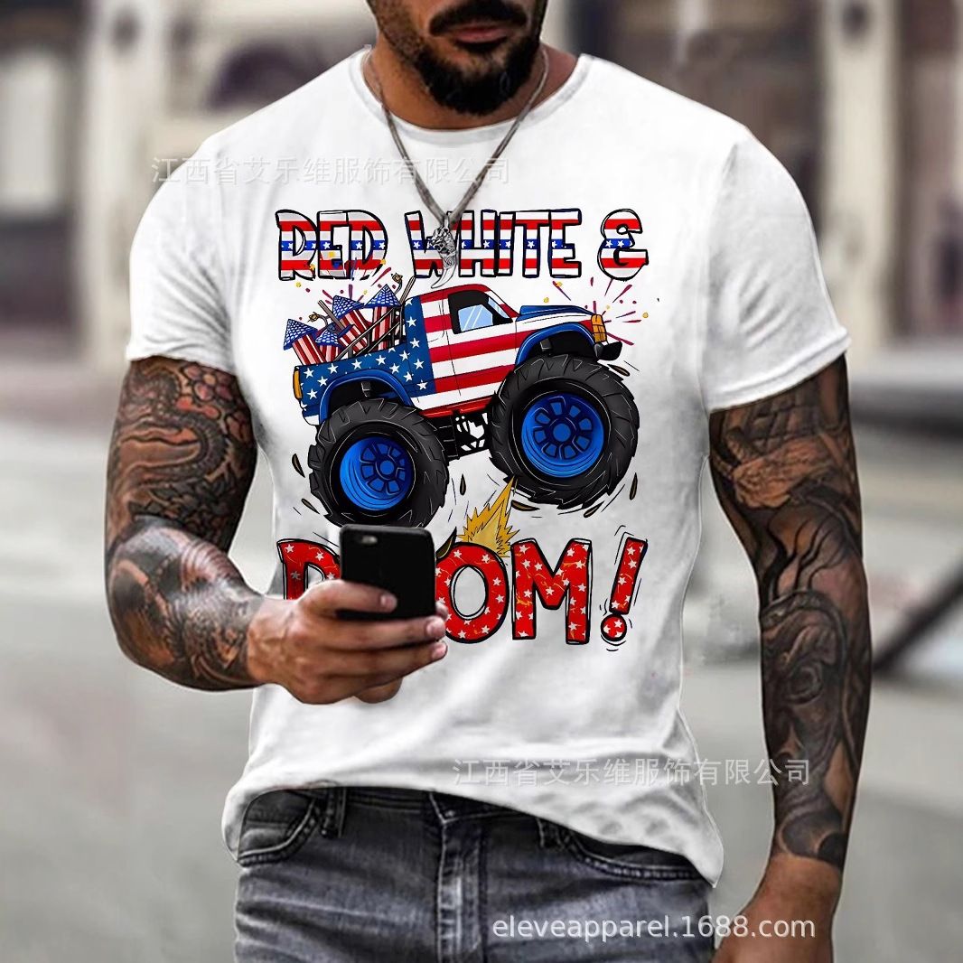 European and American men's truck 3D digital printing loose round neck short sleeved men's and women's standard T-shirt breathable casual versatile X-BMNZ-MGTX1-1 S