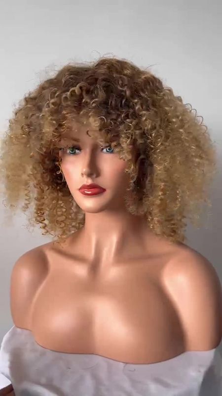 Short Curly Wig for Black Women Afro Kinky Curly Synthetic Wig With Bangs Head Cover As picture 220g